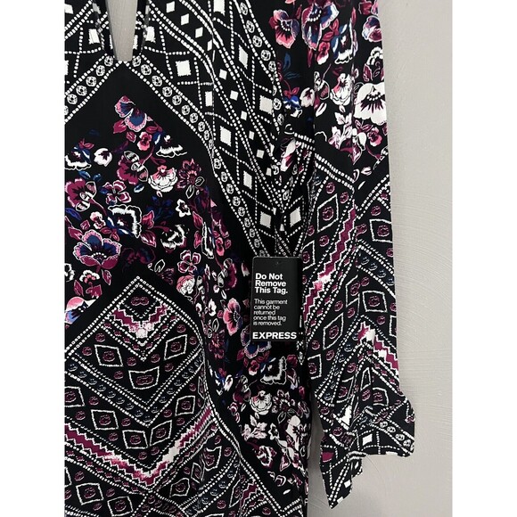 Express Womens Sz S Paisley Long Slv Career Workwear Dress Keyhole Neckline NEW - Picture 5 of 12